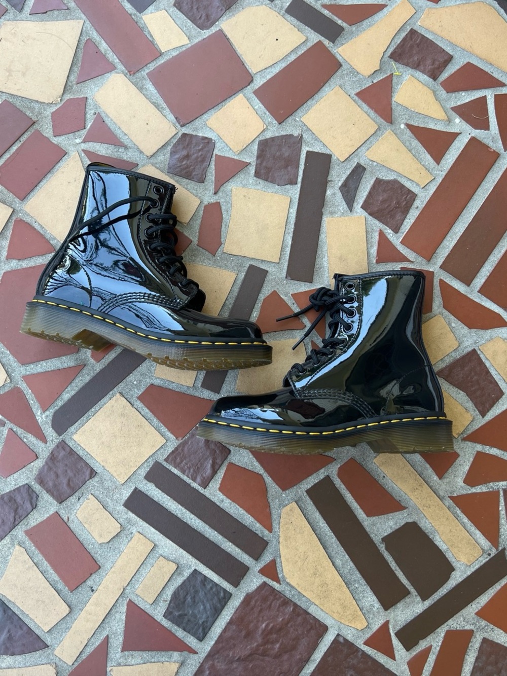 Dr. Martens Women's Black Patent Lace-Up Combat Boots